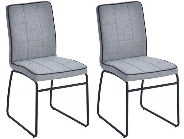 Set 2 Sedie imbottite in Acciaio e Tessuto Lino 44x55x88 cm Grigio Chiaro
