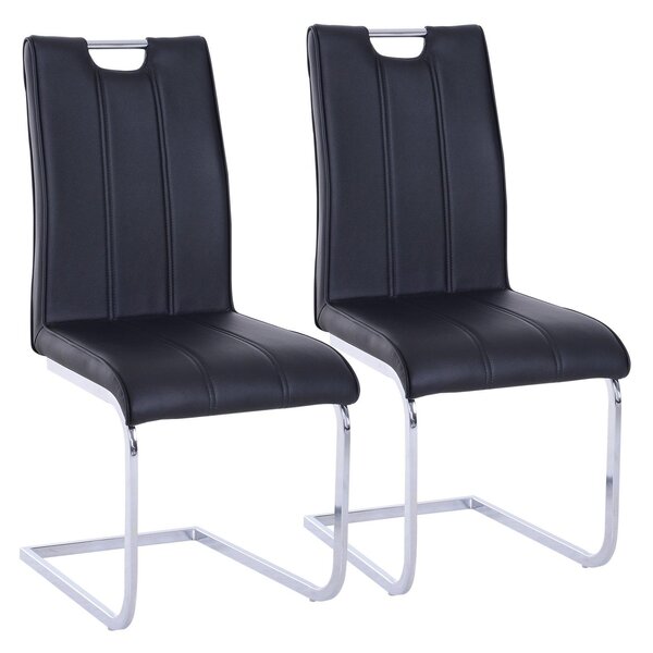 Set 2 Sedie Design Moderno in Metallo con Rivestimento in Pelle PU Nero