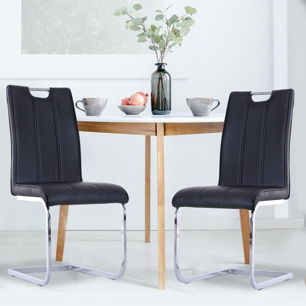 Set 2 Sedie Design Moderno in Metallo con Rivestimento in Pelle PU Nero