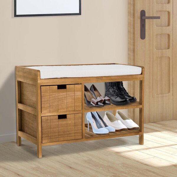 Panca Contenitore da Ingresso con Cassetti e Ripiani in Legno Chiaro 69x34x48 cm