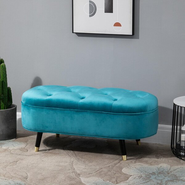 Panca Imbottita in Tessuto Velluto 107x36x48 cm Blu