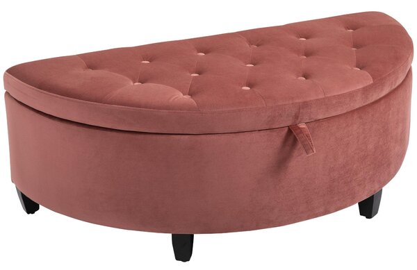 Panca Contenitore Semicircolare Imbottita in Tessuto Velluto 120x60x42 cm Rosa