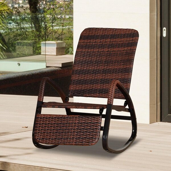 Sedia a Dondolo da Giardino Reclinabile e Pieghevole in Rattan Marrone