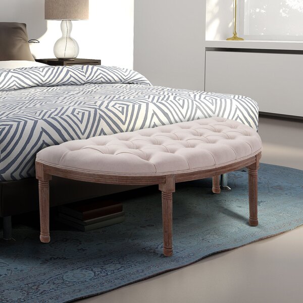 Panca Semicircolare Imbottita in Legno 140,5x51x48 cm Beige