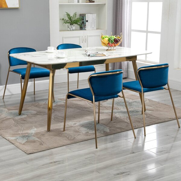 Set 4 Sedie in Metallo e Poliestere Blu