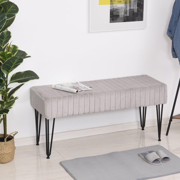 Panca Imbottita 2 Posti 118x42x56 cm in Tessuto e Metallo Grigia