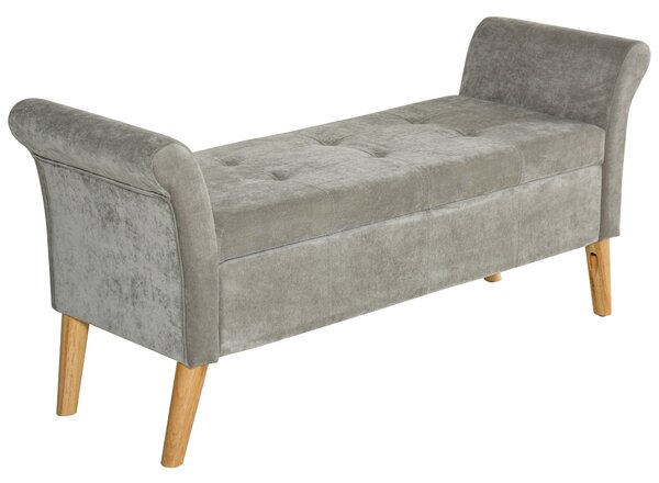 Panca Pouf Contenitore in Tessuto Imbottito con Braccioli 136,5x45x62 cm Grigia