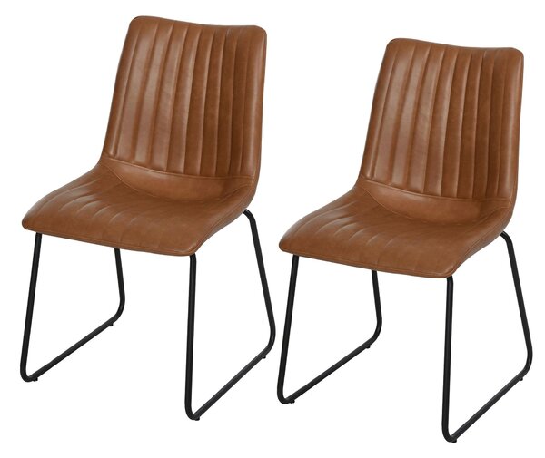 Set 2 Sedie Imbottite in Similpelle Marrone Chiaro