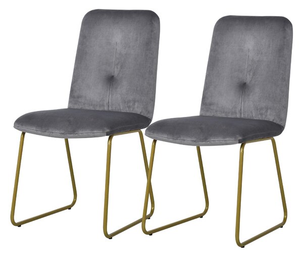 Set 2 Sedie Imbottite 44,5x59,5x91 cm in Flanella Grigie