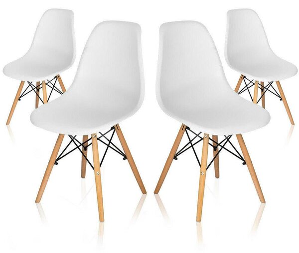 Set 4 Sedie con Stuttura in Legno e Seduta in Resina Luka Bianche