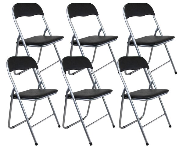 Set 6 Sedie Pieghevole 45x45x45/80 cm in Acciaio e PVC Imbottito Nera