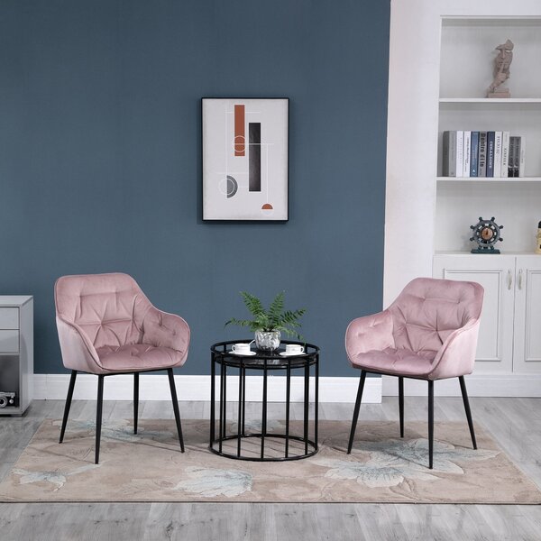 Set 2 Sedie Imbottite 59,5x55,5x83,5 cm in Velluto Rosa