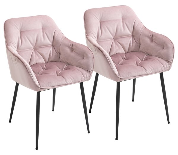 Set 2 Sedie Imbottite 59,5x55,5x83,5 cm in Velluto Rosa