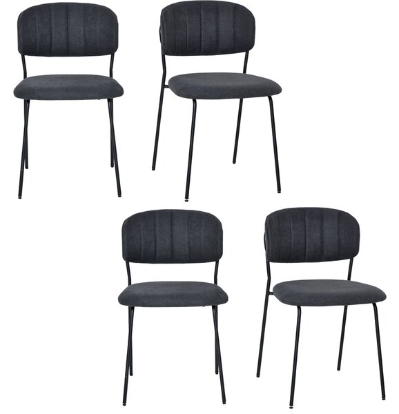 Set 4 Sedie Imbottite 49,5x55x81 cm in Tessuto Effetto Lino Grigio Scuro