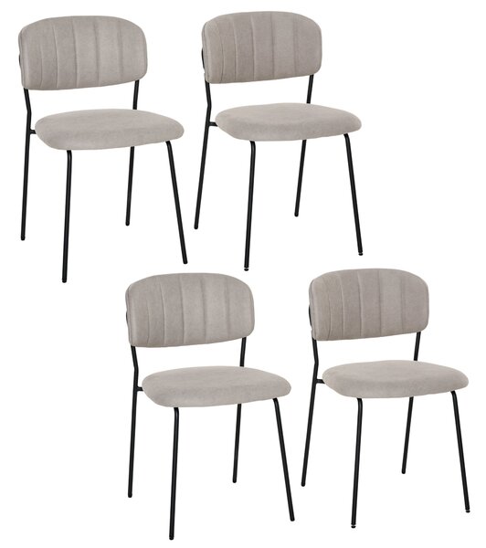 Set 4 Sedie Imbottite 49,5x55x81 cm in Tessuto Effetto Lino Cachi
