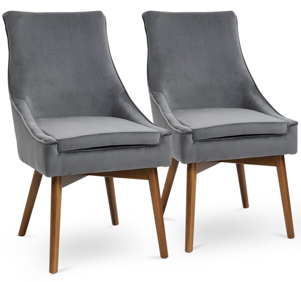Set 2 Sedie Imbottite in Legno e Velluto Grigio