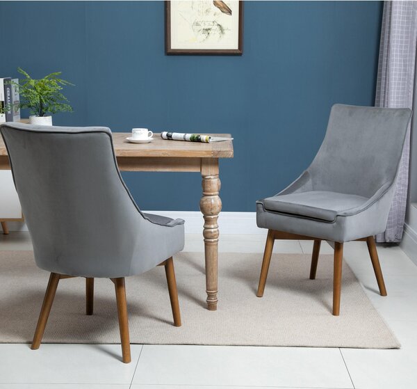 Set 2 Sedie Imbottite in Legno e Velluto Grigio
