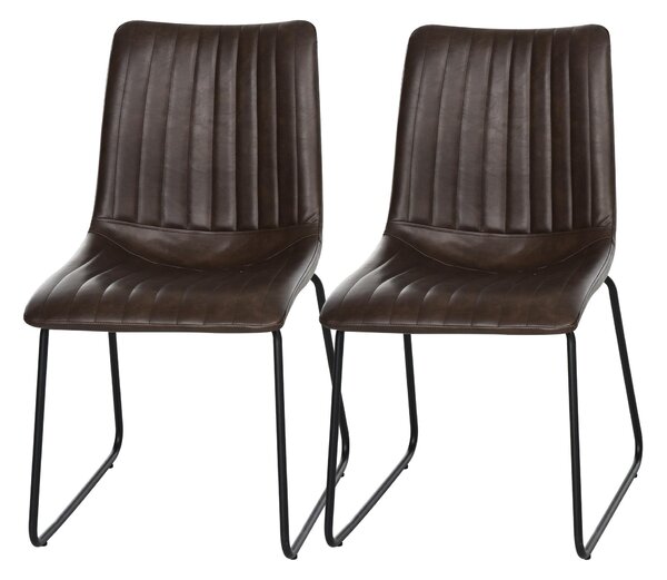 Set 2 Sedie Imbottite in Similpelle Marrone Scuro