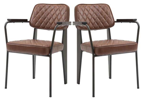 Set 2 Sedie Imbottite 58,5x59x81 cm in Similpelle e Acciaio Marrone