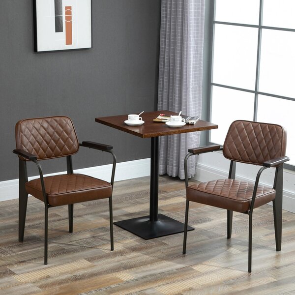 Set 2 Sedie Imbottite 58,5x59x81 cm in Similpelle e Acciaio Marrone