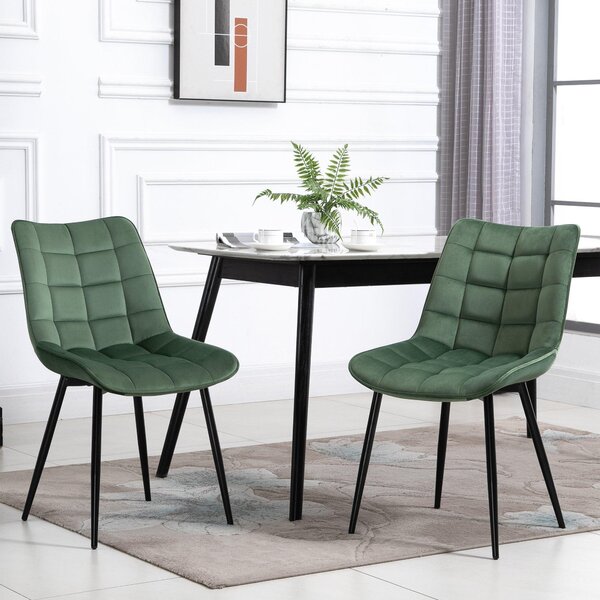 Set 2 Sedie Imbottite 46x58,5x85,5 cm in Tessuto Vellutato Verdi