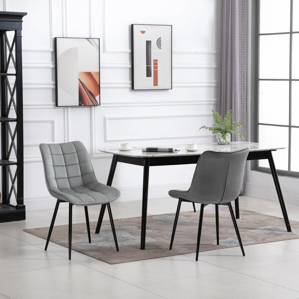 Set 2 Sedie Imbottite 46x58,5x85,5 cm in Tessuto Vellutato Grigie