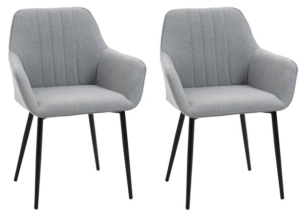 Set 2 Sedie Imbottite 59,5x56,5x81 cm in Lino Grigio Chiaro