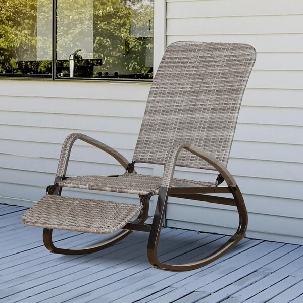 Sedia a Dondolo Pieghevole con Braccioli 90x64x108 cm in Metallo e Rattan Grigia