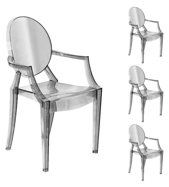 Set 4 Sedie con Braccioli 54x48,5x92 cm in Policarbonato da Interno Elizabet Trasparente