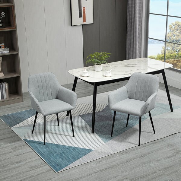Set 2 Sedie Imbottite 59,5x56,5x81 cm in Lino Grigio Chiaro