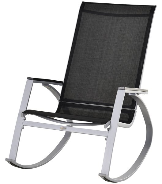 Sedia a Dondolo da Giardino 107x60x93 cm in Metallo e Tessuto Nero