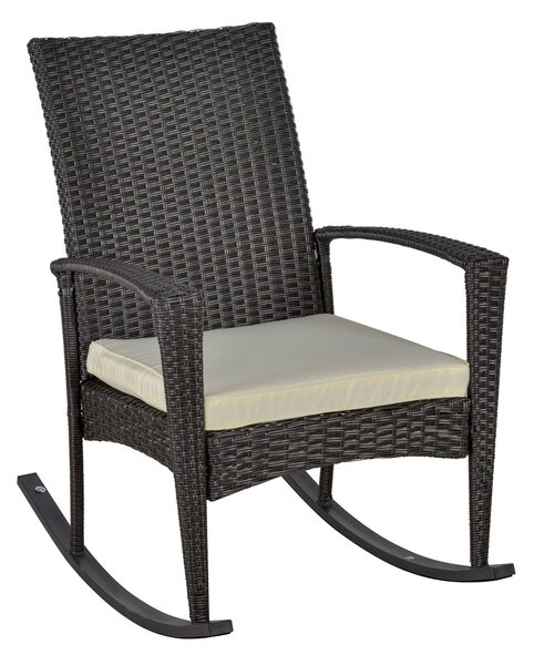 Sedia a Dondolo con Braccioli 66x88x98 cm in Rattan Marrone