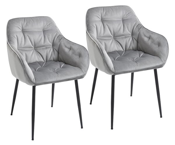 Set 2 Sedie Imbottite 59,5x55,5x83,5 cm in Velluto Grigie