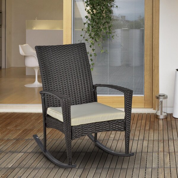 Sedia a Dondolo con Braccioli 66x88x98 cm in Rattan Marrone