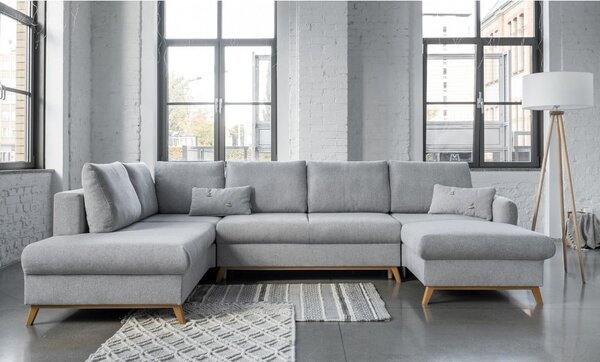 Divano letto a U grigio chiaro, angolo sinistro Scandic Lagom - Miuform