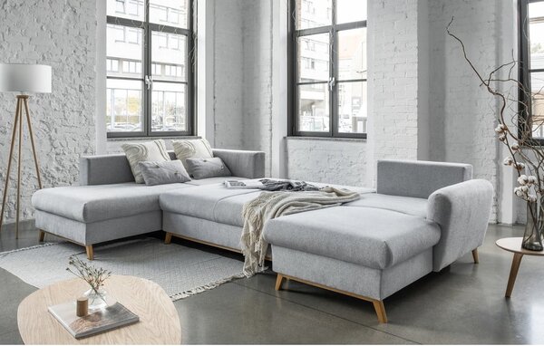 Divano letto a U grigio chiaro, angolo sinistro Scandic Lagom - Miuform