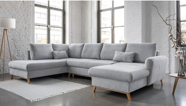 Divano letto a U grigio chiaro, angolo sinistro Scandic Lagom - Miuform