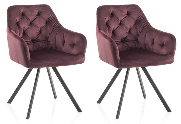 Set 2 Sedie Imbottite 58x57x84 cm in Velluto Rosso