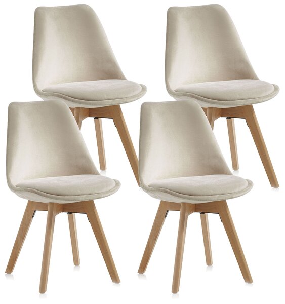 Set 4 Sedie 48,5x47x81,5 cm in Velluto Ecru