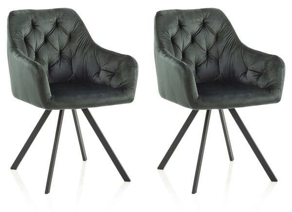 Set 2 Sedie Imbottite 58x57x84 cm in Velluto Verde