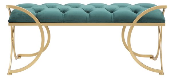 Panca Glam Luxy Verde 103x43x47 cm in Ferro e MDF e Spugna e Poliestere Verde e Oro