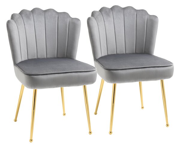 Set 2 Sedie Imbottite 57x58x88 cm in Tessuto Effetto Velluto Grigio