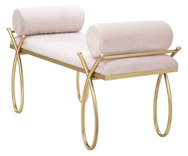 Panca Ribbon Rosa 112,5x49x53 cm in Ferro e MDF e Spugna e Poliestere Rosa e Oro