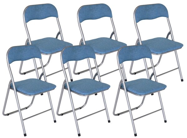 Set 6 Sedie Pieghevoli 45x45x80 cm in Tessuto Azzurro