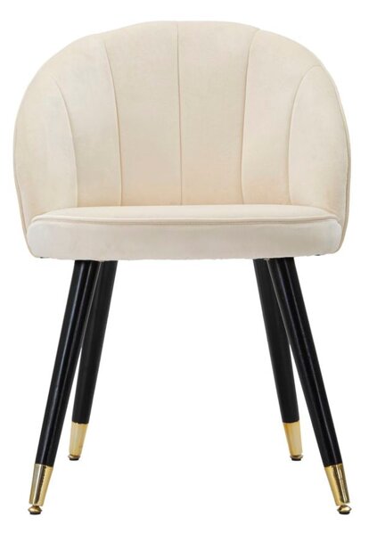 Sedia Loty Crema 57x58x80 cm in Legno e Velluto Crema, Oro e Nero