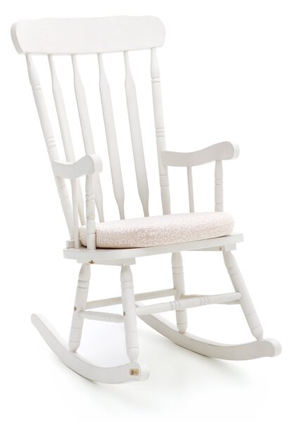 Poltrona a Dondolo 78x56x108 cm in Legno Massello con Cuscino Beige