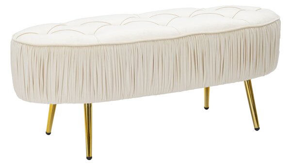 Panca Ovally Crema 102x40,5x42 cm in Legno e Velluto Crema e Oro