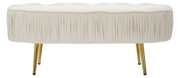 Panca Ovally Crema 102x40,5x42 cm in Legno e Velluto Crema e Oro