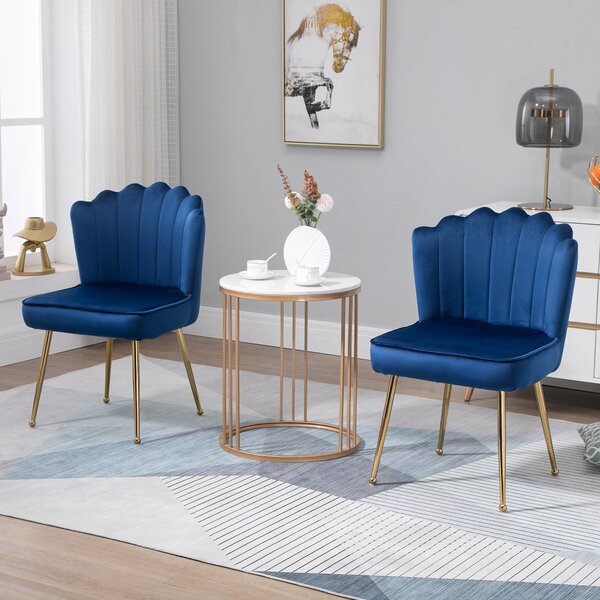 Set 2 Sedie Imbottite 57x58x88 cm in Tessuto Effetto Velluto Blu