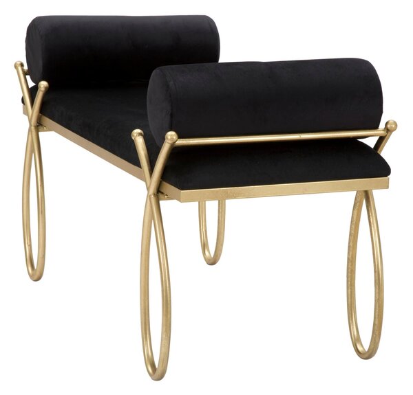 Panca Ribbon Nera 112,5x49x53 cm in Ferro e MDF e Spugna e Poliestere Nero e Oro